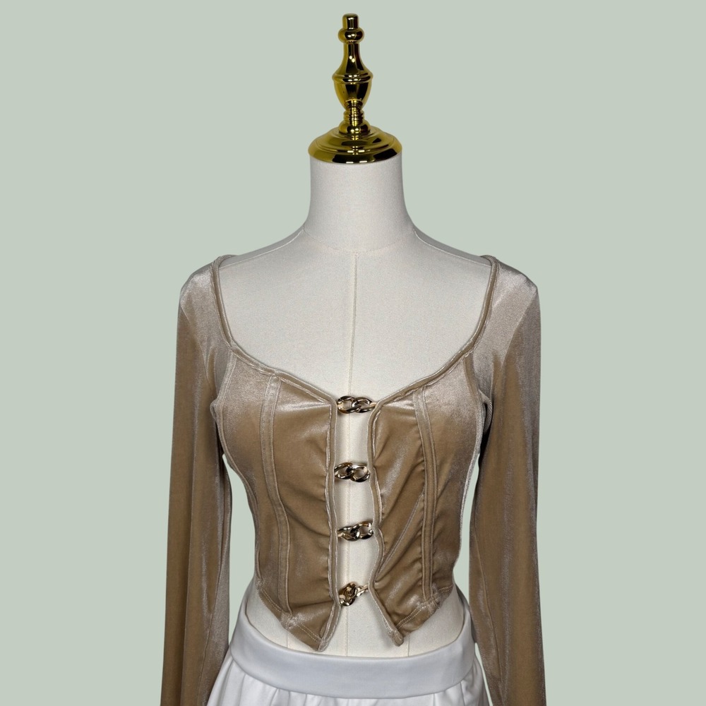 julia by love j NWT beige gold corset velvet crop top coquette glam Y2K chic